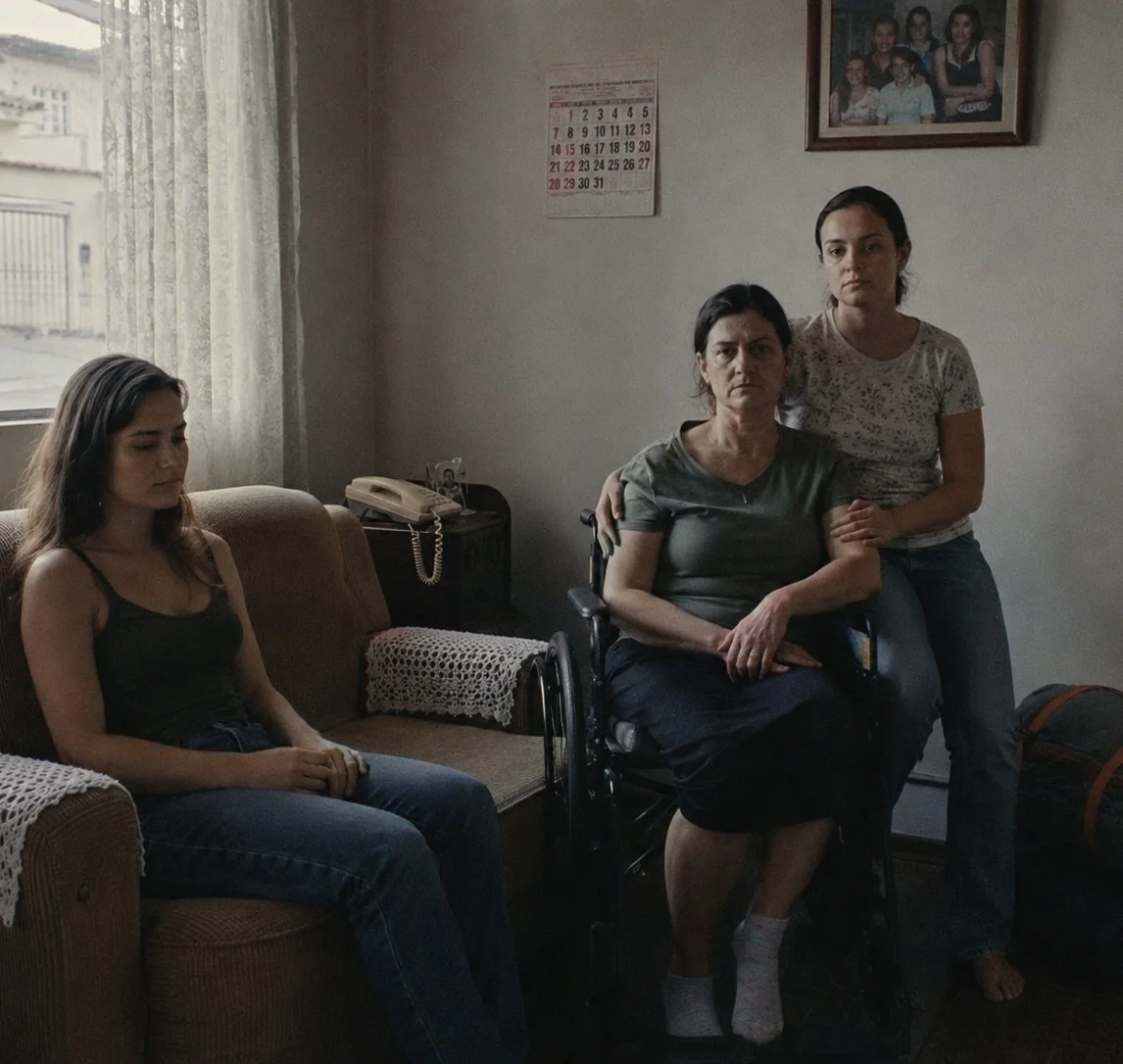 Concept image of a family waiting in a living room